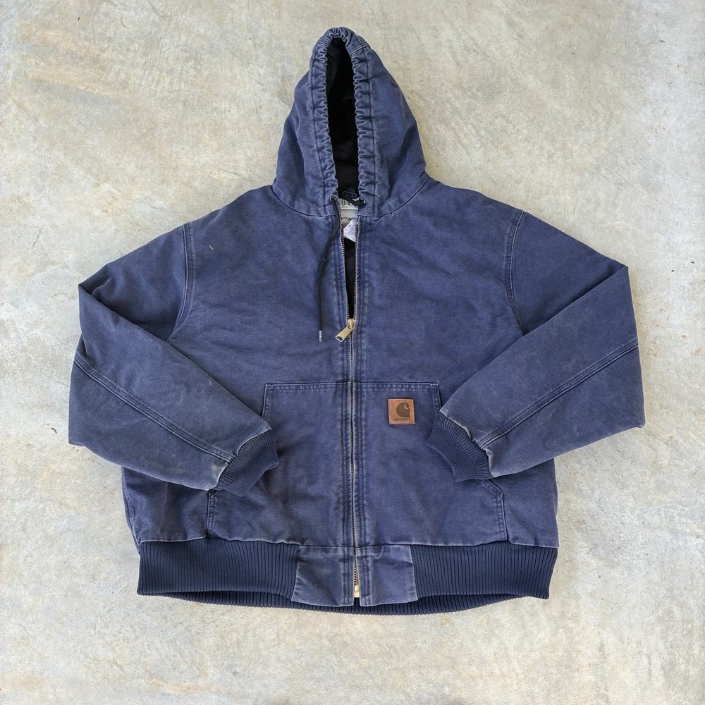 Carhartt Canvas Active Jacket Men's XL Blue Hooded J130 MDT/376-20 Faded Work